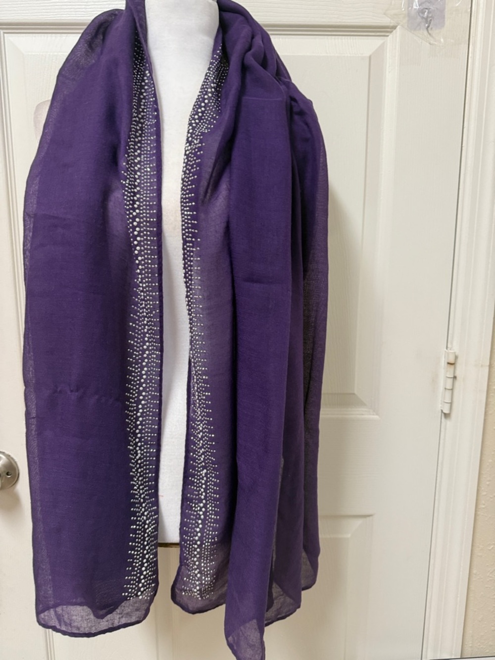 Brand New Purple Embellished Long Scarf Shawl - party wear cotton fabric